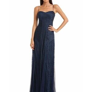 JS Collections Mesh Overlay Formal Long Gown